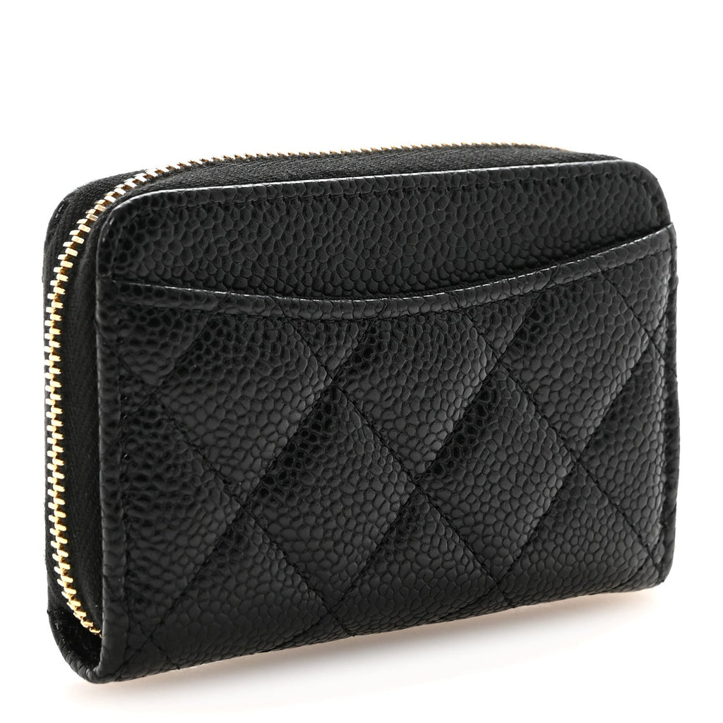 Caviar Quilted Zip Coin Purse Black