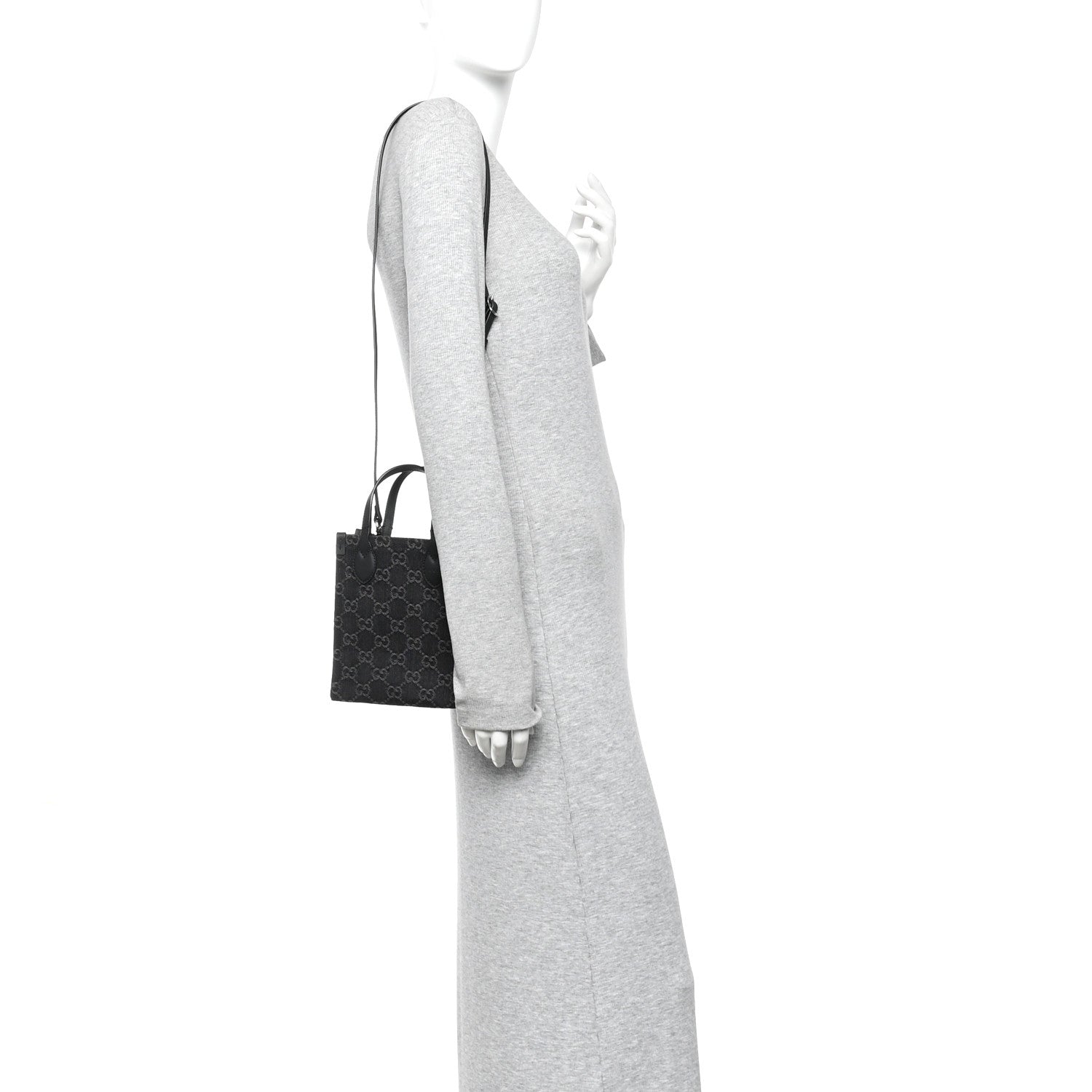 Denim Cuoio Harness GG Monogram Mini Ophidia Tote Bag Black Medium Grey