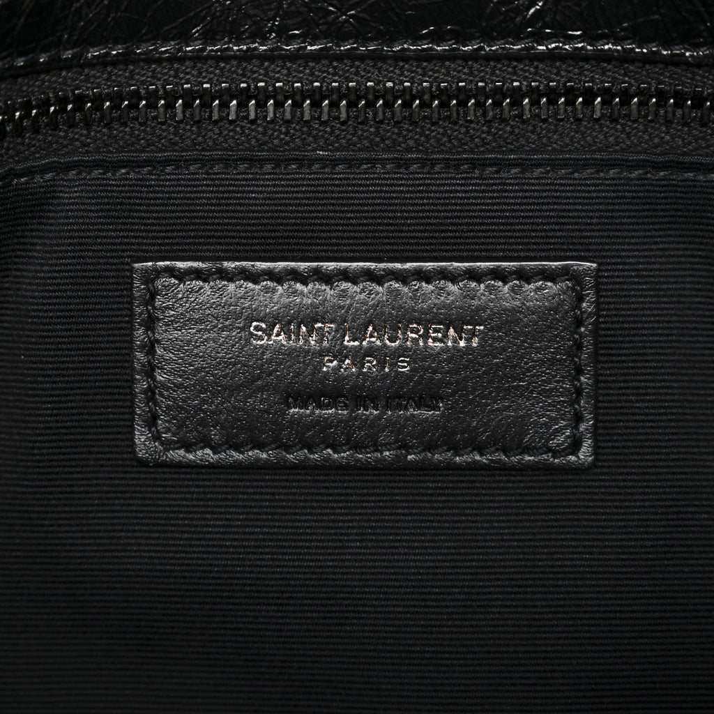 Crinkled Calfskin Matelasse Monogram Medium Niki Chain Satchel Black