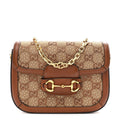 New Canvas Charisma Calfskin Crystal GG Monogram Mini Horsebit 1955 Shoulder Bag Camel Ebony