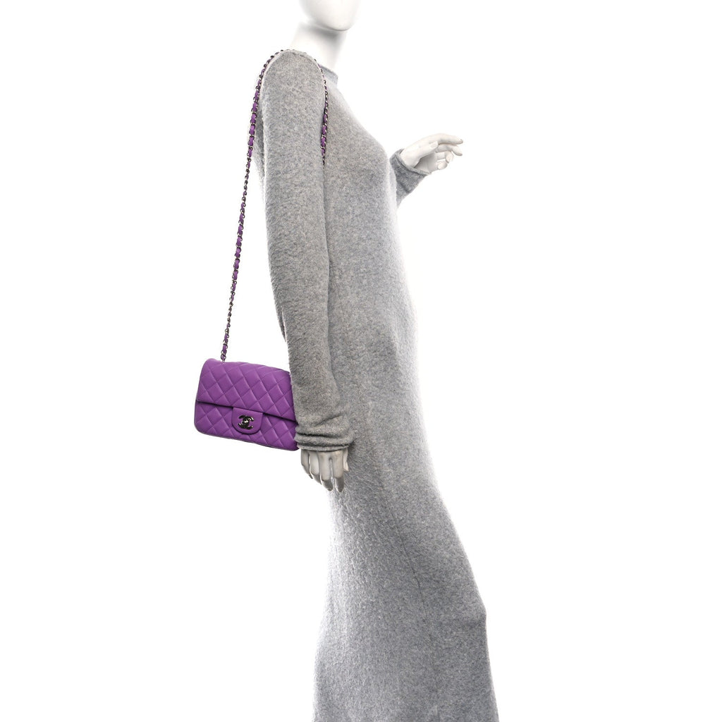 Lambskin Quilted Mini Rectangular Flap Purple