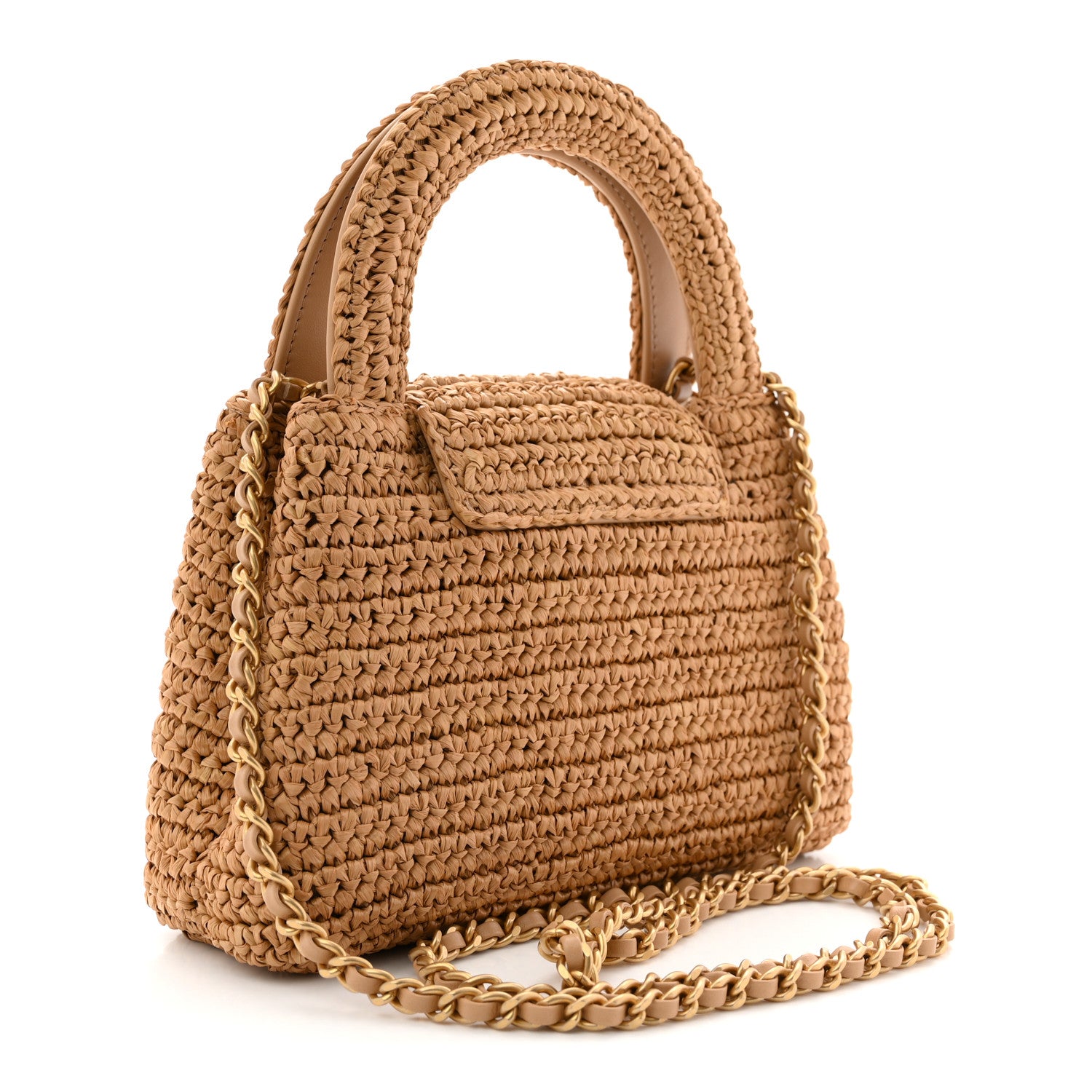 Braided Raffia Nano Kelly Flap Bag Dark Beige