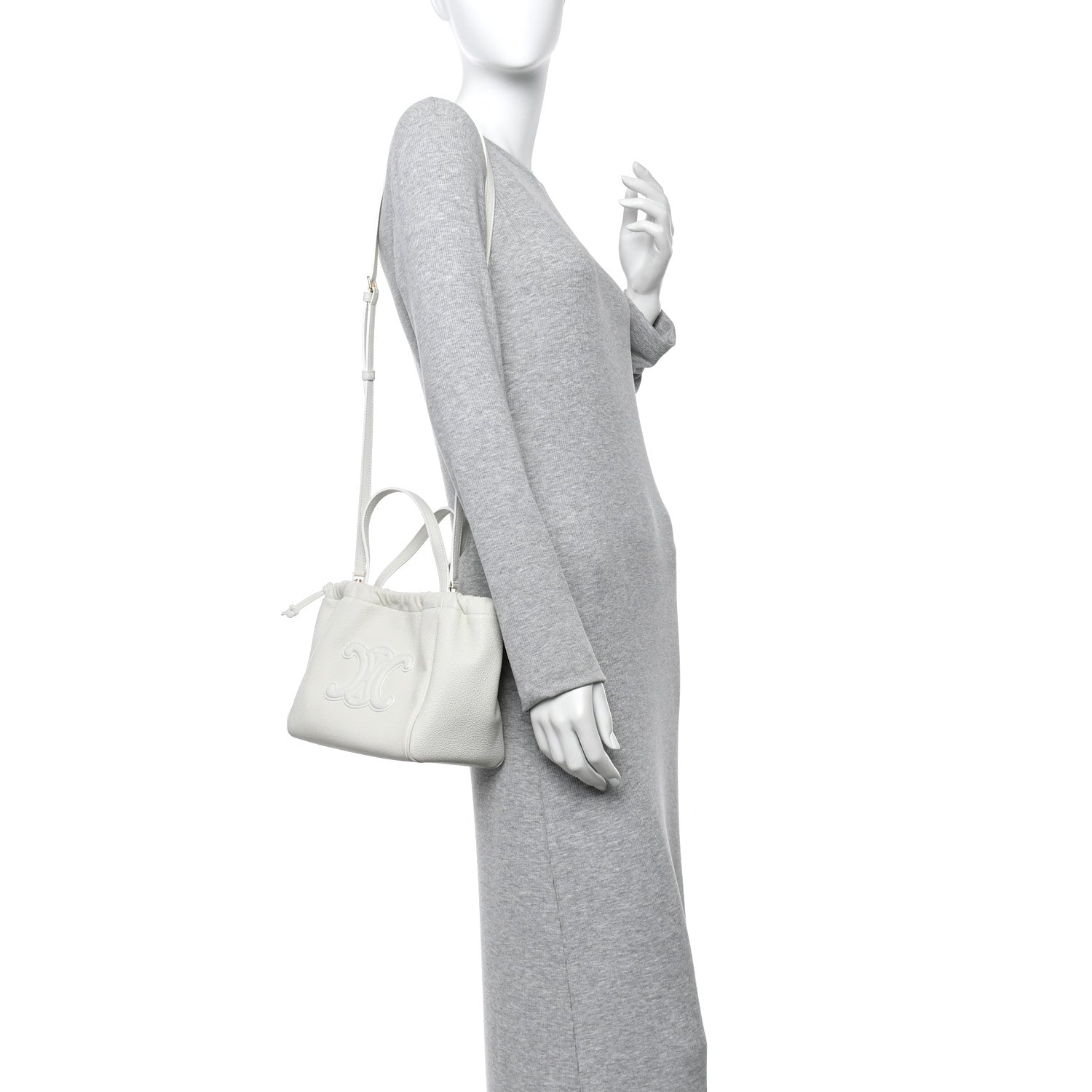 Calfskin Cuir Small Triomphe Cabas Drawstring White