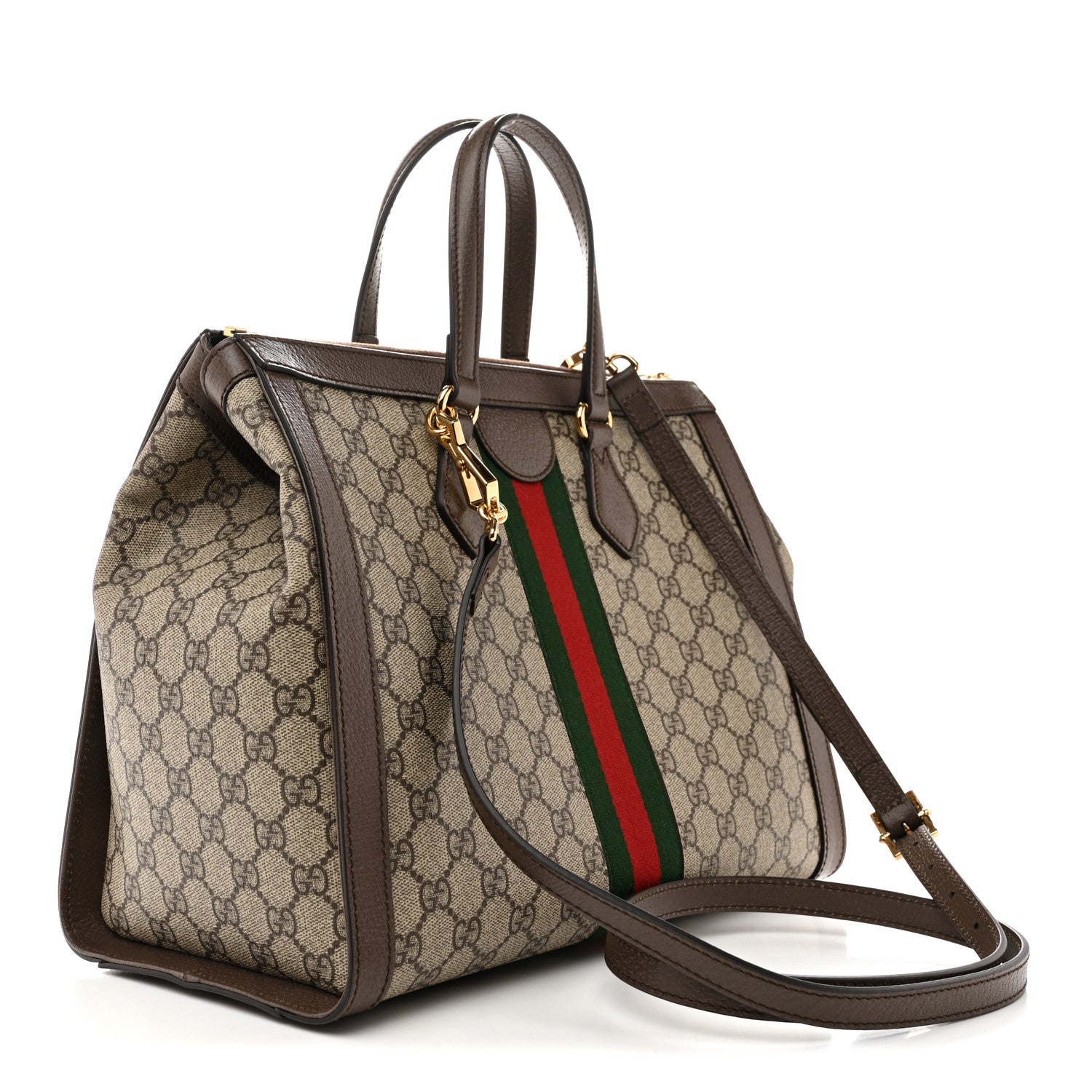 GG Supreme Monogram Web Medium Ophidia Tote Bag Brown