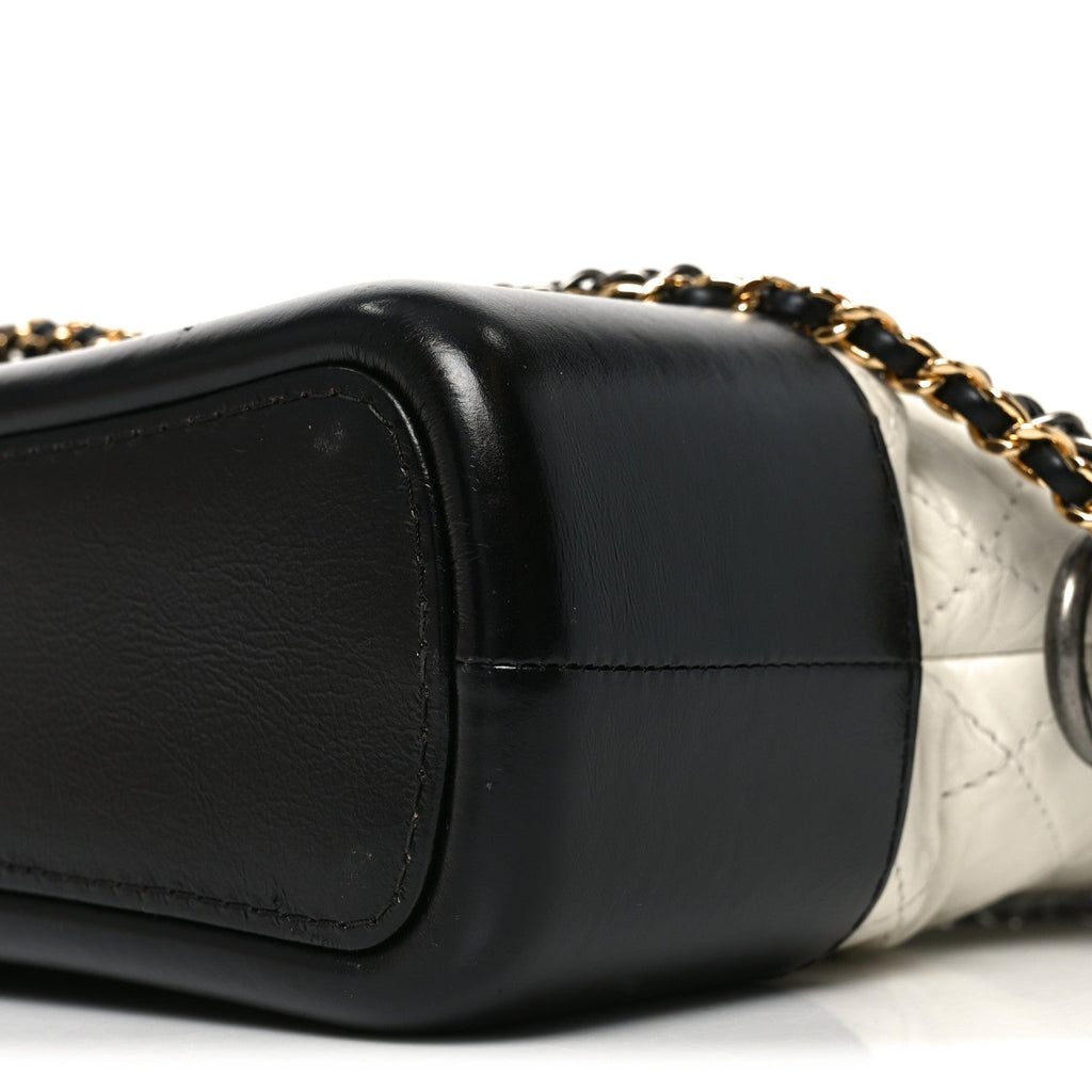 Aged Calfskin Quilted Small Gabrielle Hobo Black White