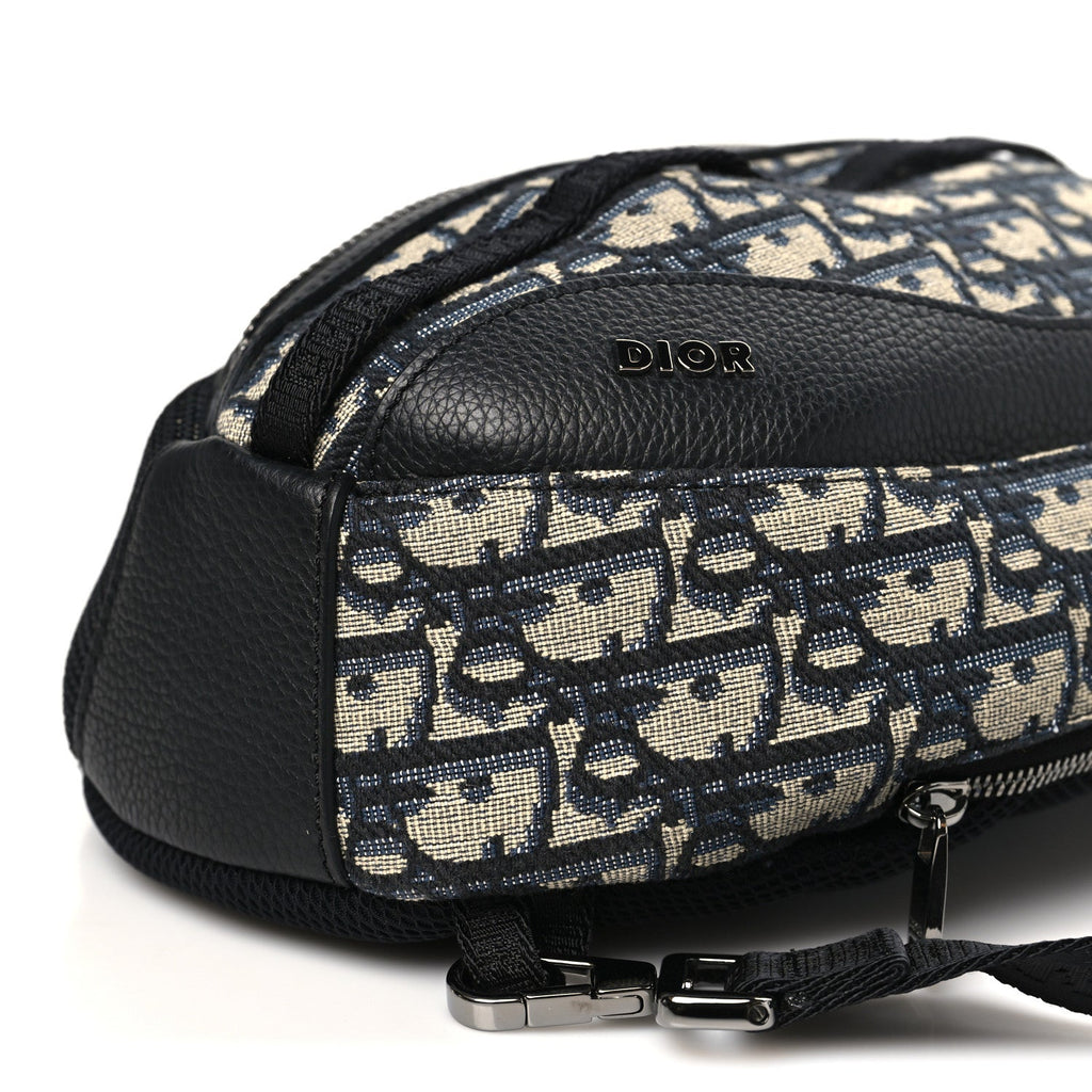 Grained Calfskin Oblique Scarab Sling Bag Blue Black