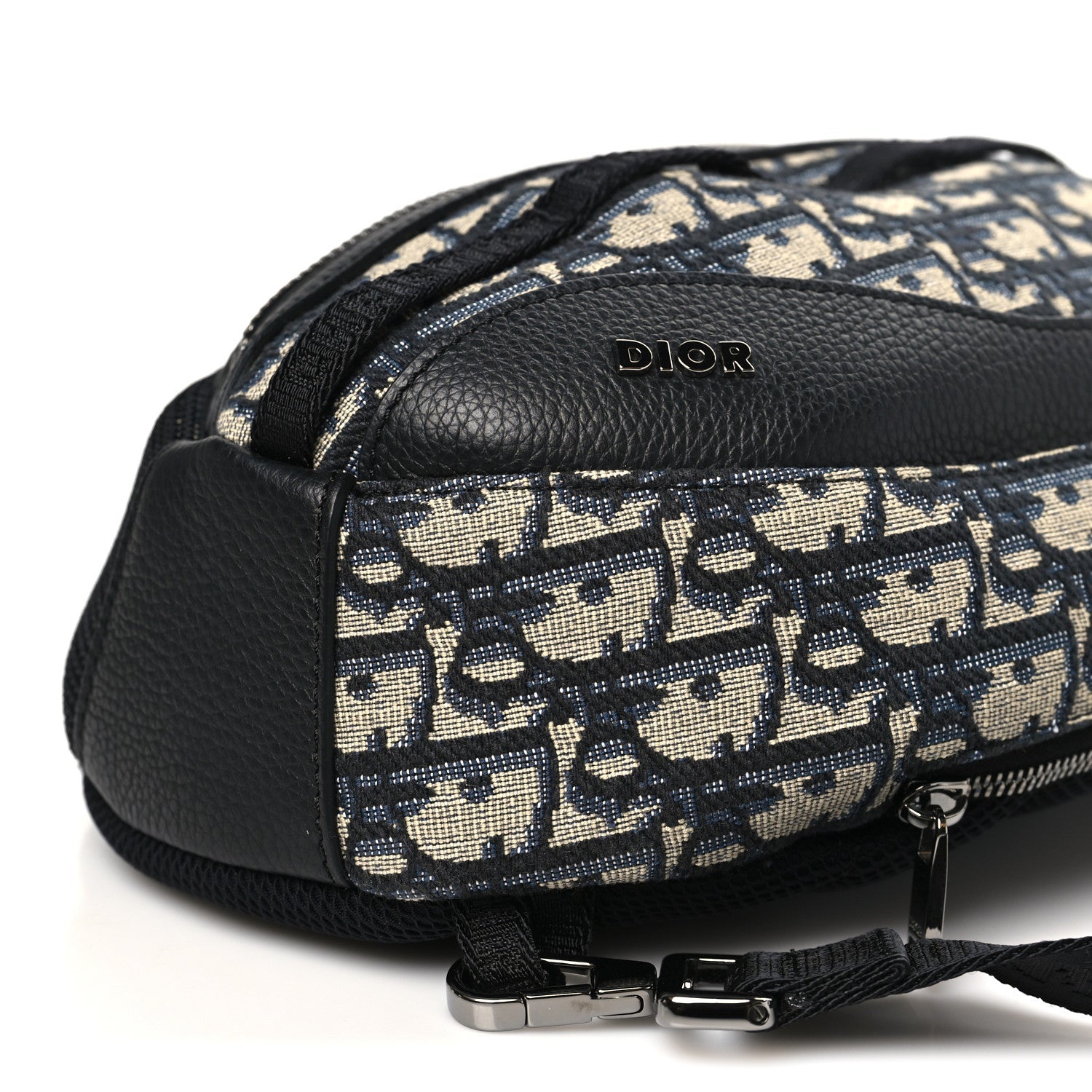 Grained Calfskin Oblique Scarab Sling Bag Blue Black