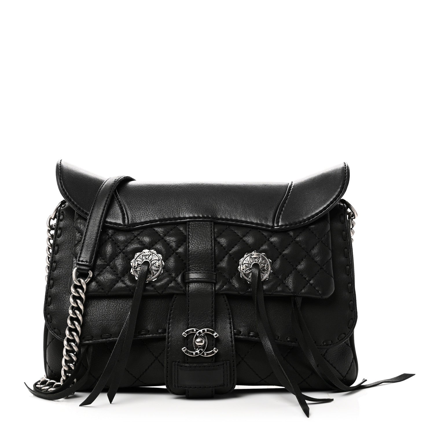 Goatskin Quilted Paris Dallas Saddle Bag Black