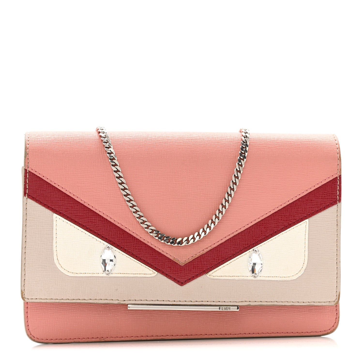 Vitello Elite Crystal Eye Monster Tube Wallet on Chain Grigio Polvere Ribes Multicolor