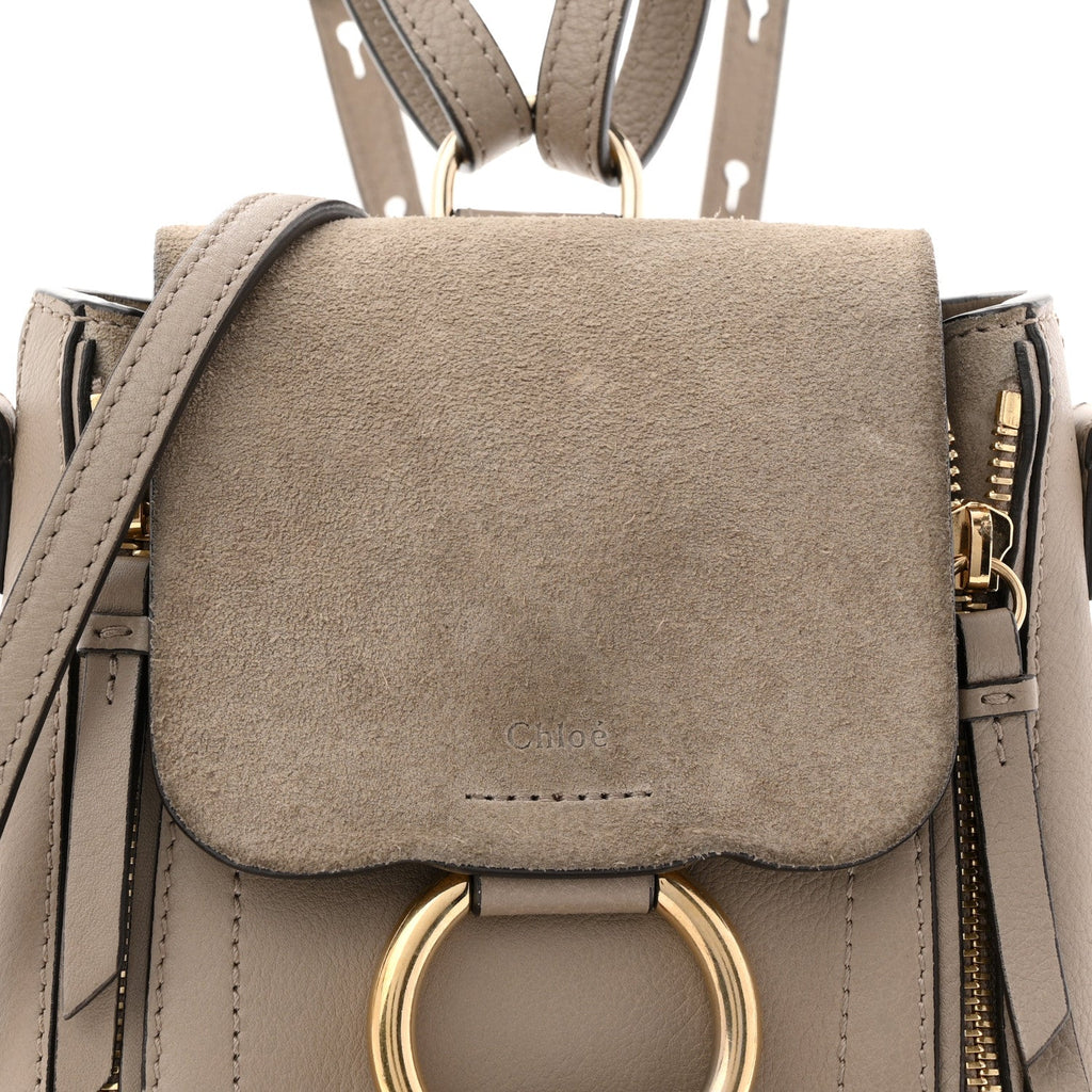 Suede Calfskin Mini Faye Backpack Motty Grey