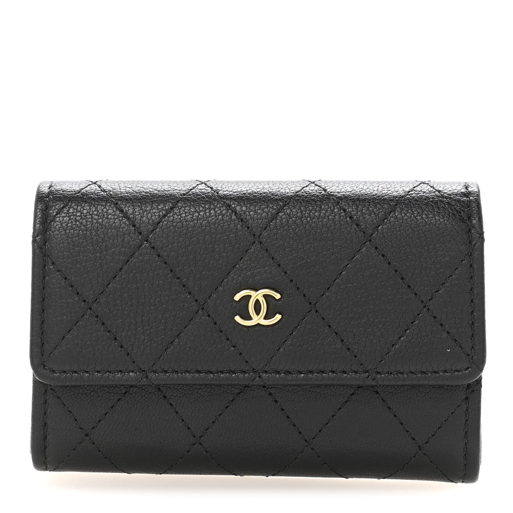Goatskin Quilted Flap  Holder Black