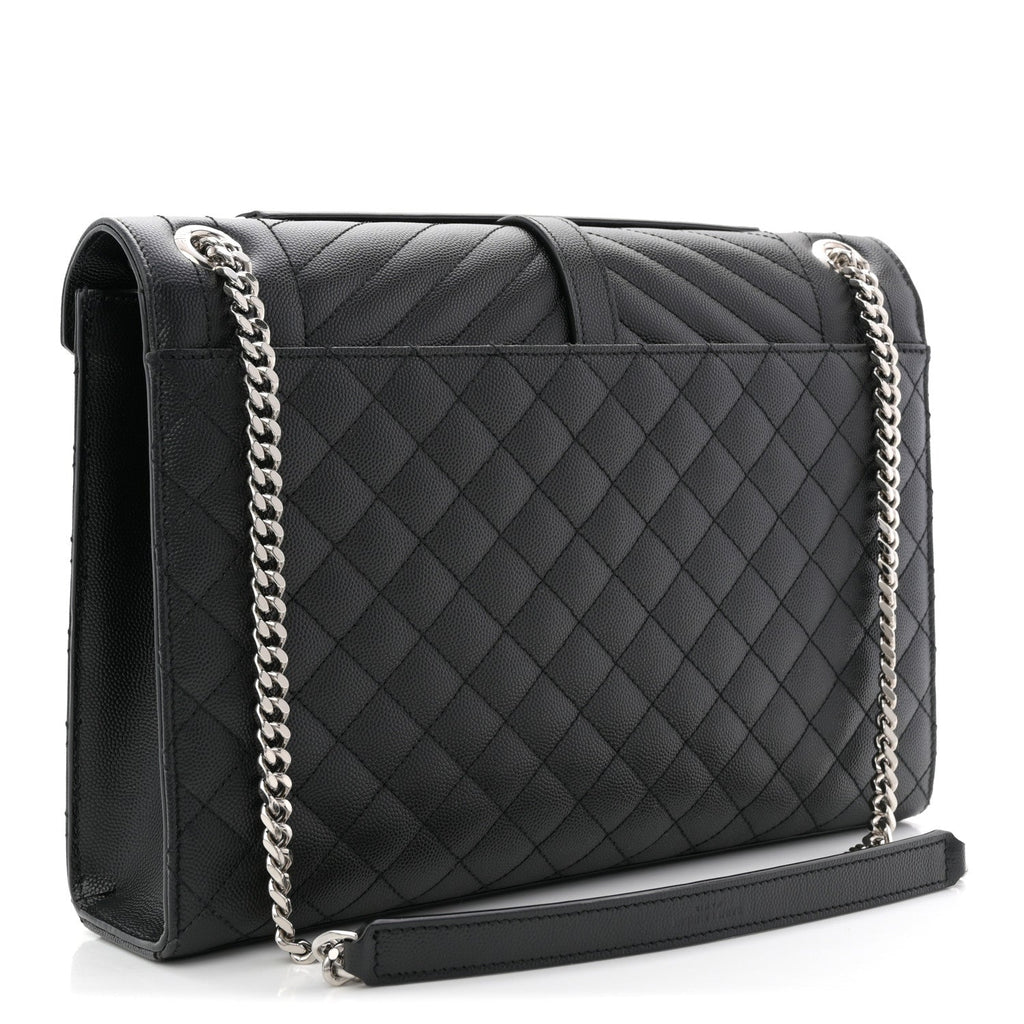 Grain De Poudre Textured Mixed Matelasse Large Triquilt Monogram Satchel Black