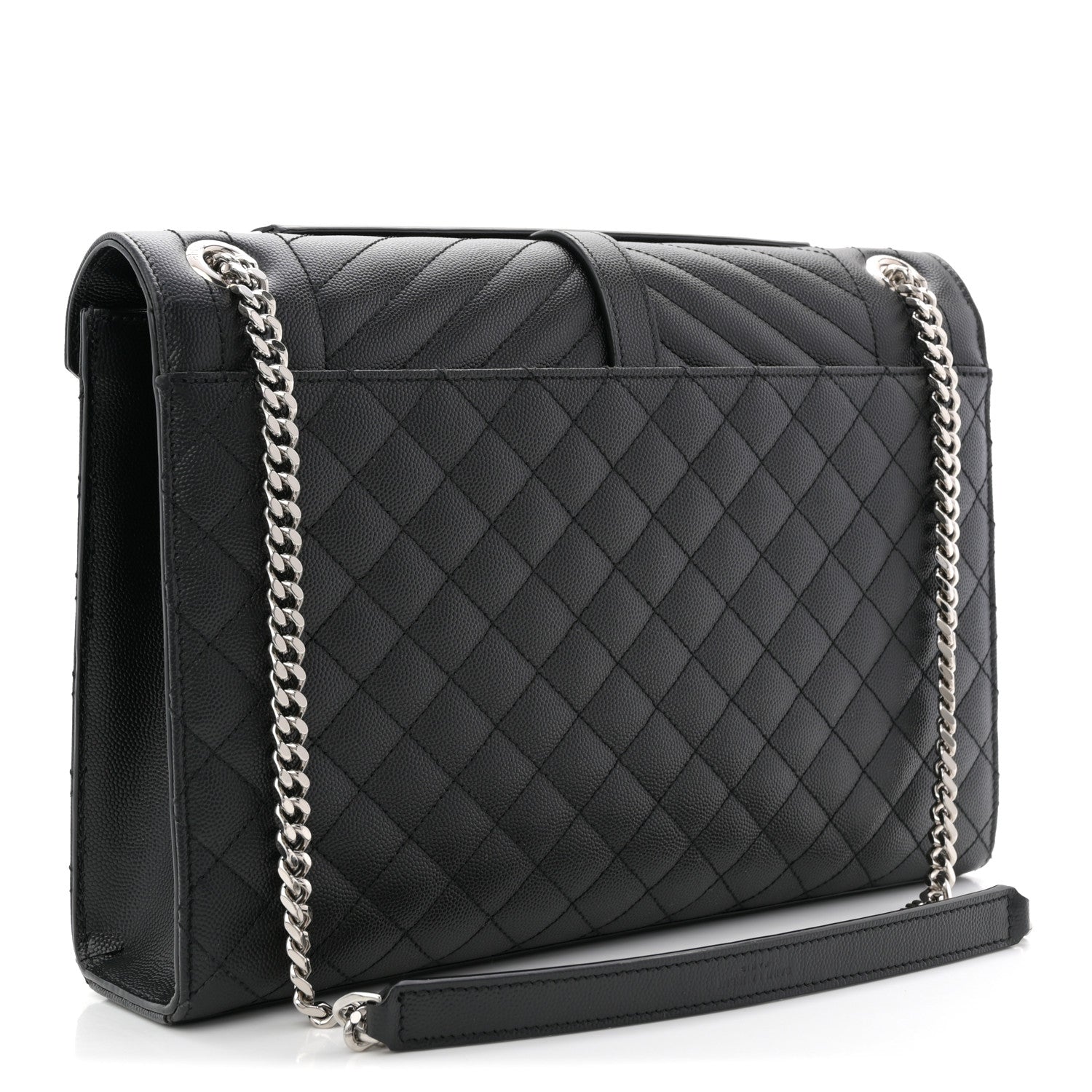 Grain De Poudre Textured Mixed Matelasse Large Triquilt Monogram Satchel Black