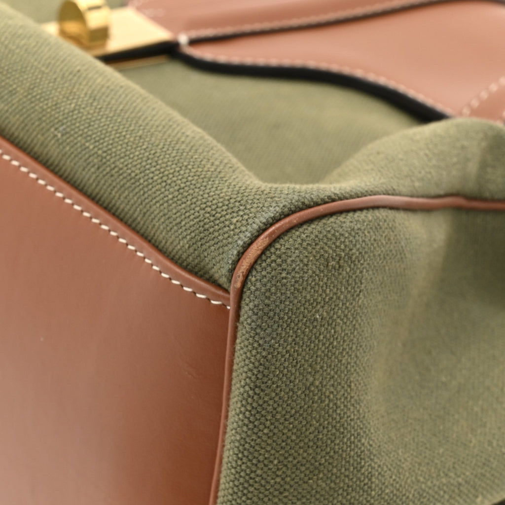 Canvas Calfskin Medium Soft 16 Top Handle Bag Khaki Tan