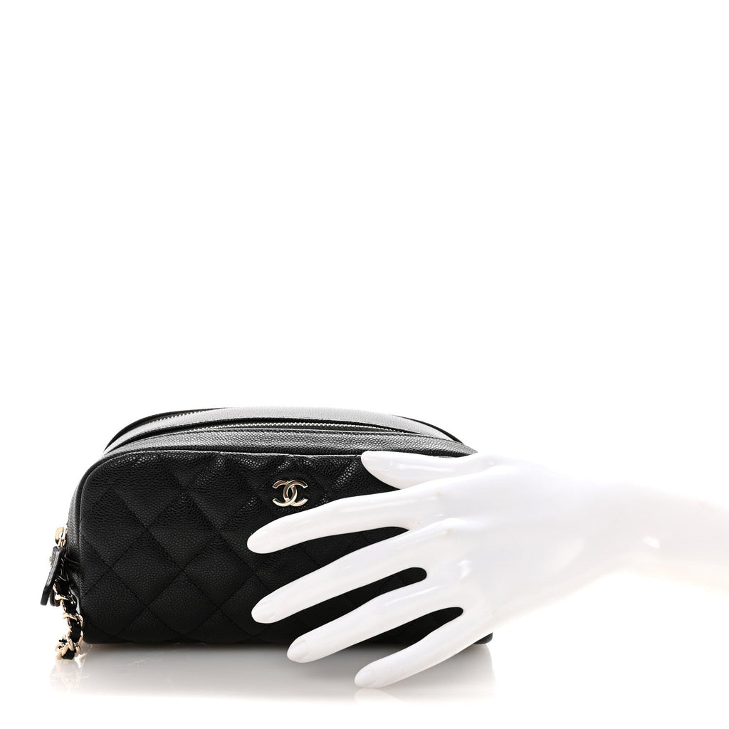 Caviar Quilted Toiletry Case With Chain Black