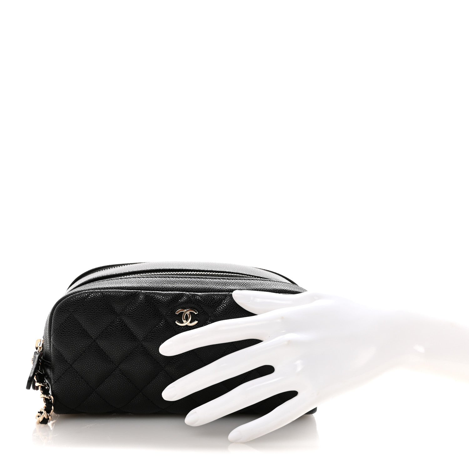 Caviar Quilted Toiletry Case With Chain Black