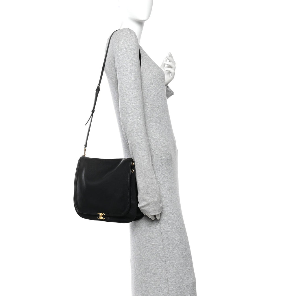 Shiny Lambskin Soft Triomphe Besace Bag Black