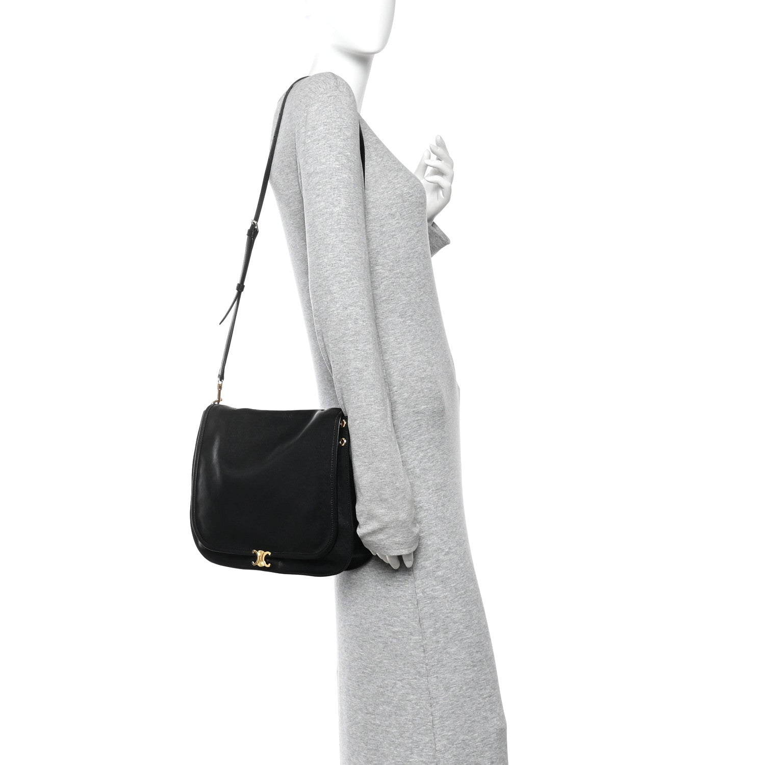 Shiny Lambskin Soft Triomphe Besace Bag Black