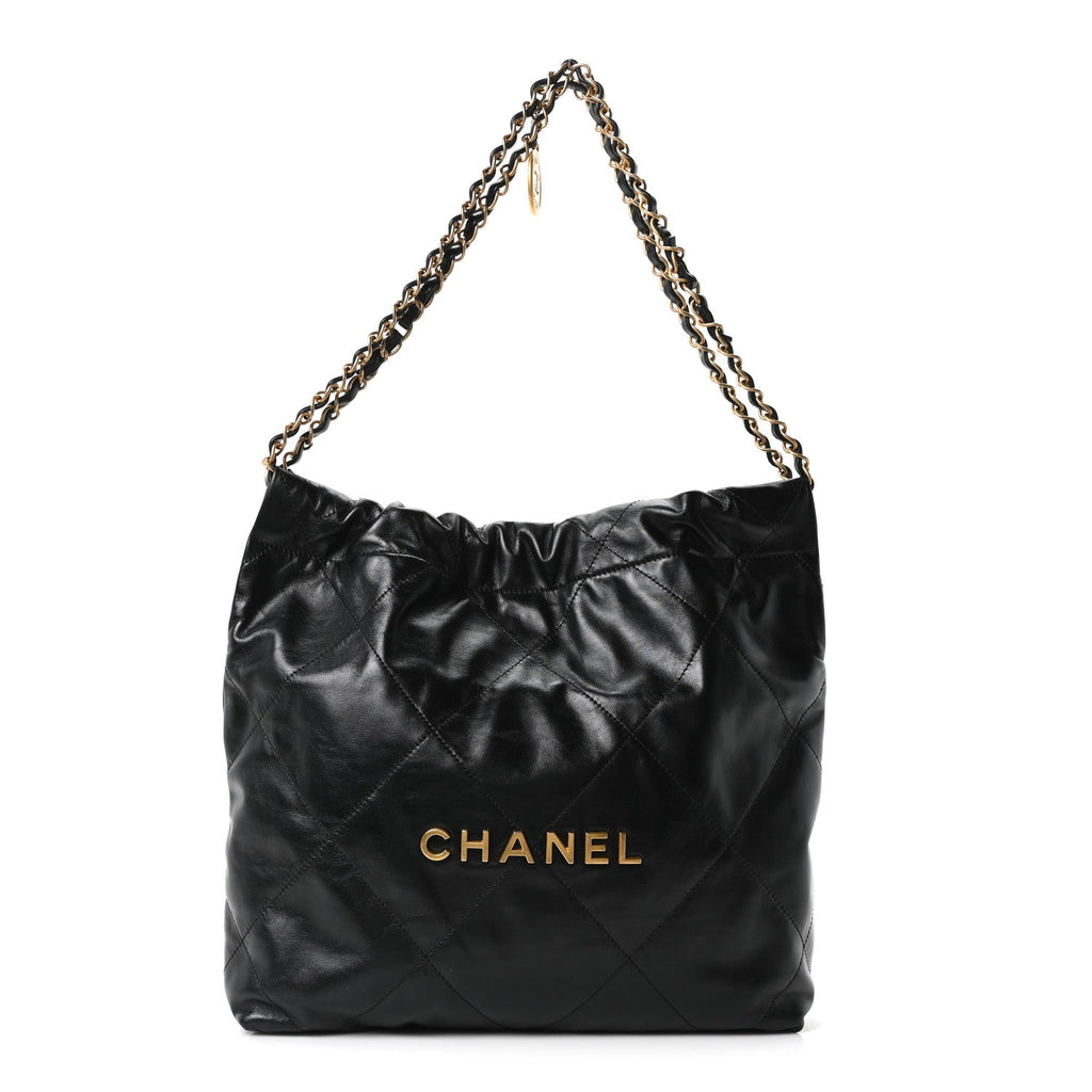 Shiny Calfskin Quilted Small Chanel 22 Black