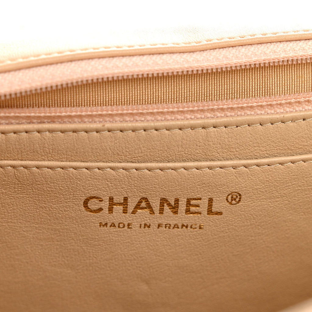 Lambskin Quilted Jumbo Single Flap Beige