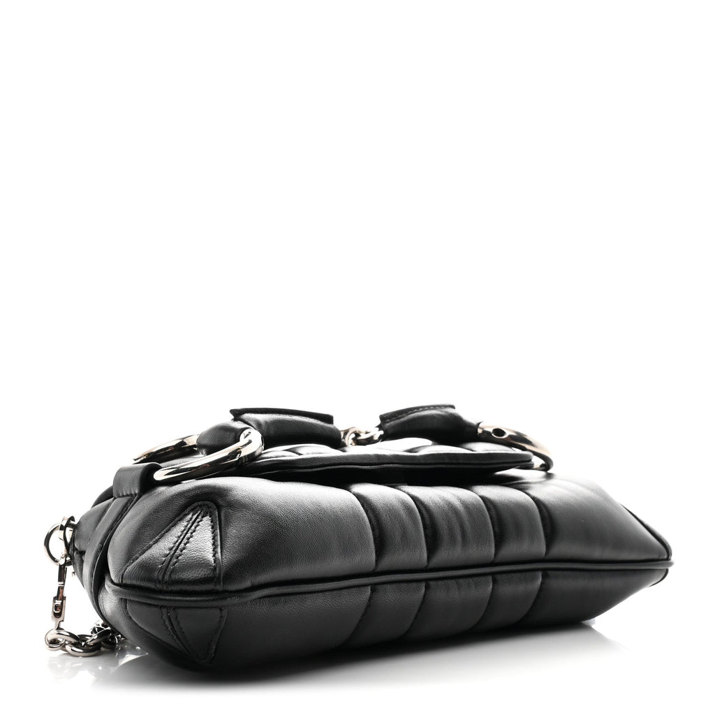 Nappa Vertical Matelasse Small Maxi Horsebit Chain Shoulder Bag Black