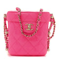 Patent Quilted CC Vani-Tea Case With Chain Neon Pink