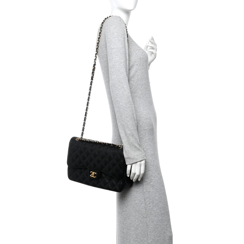 Caviar Quilted Jumbo Double Flap Black