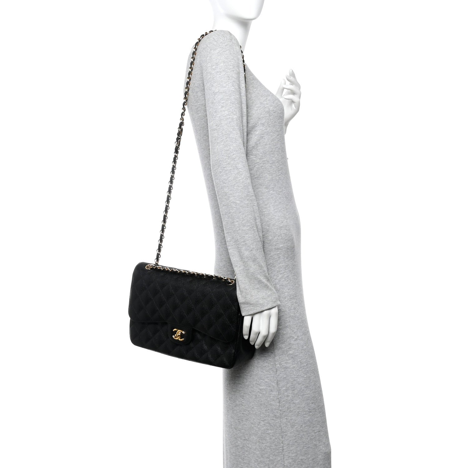 Caviar Quilted Jumbo Double Flap Black