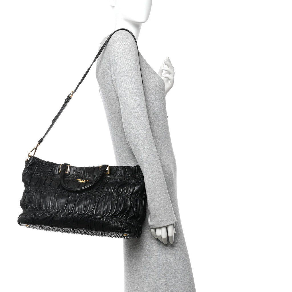 Nappa Gaufre Top Handle Satchel Black