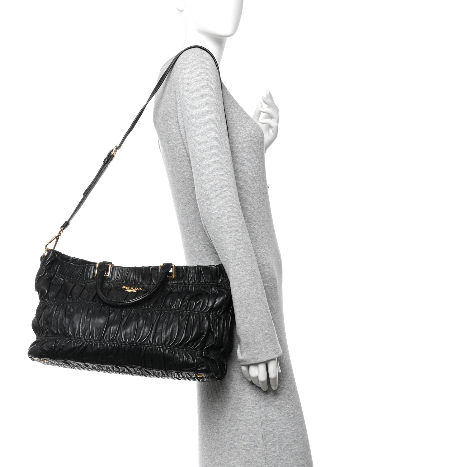 Nappa Gaufre Top Handle Satchel Black