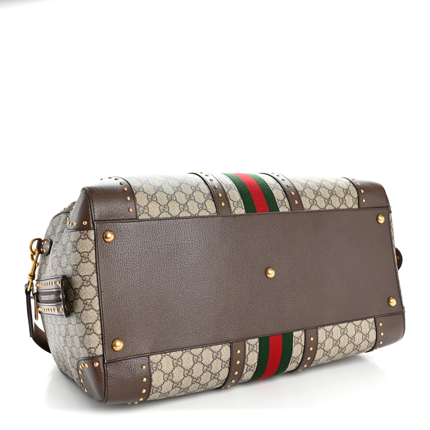 GG Supreme Monogram Textured Dollar Calfskin Web Studded Large Savoy Duffle Bag Beige Ebony