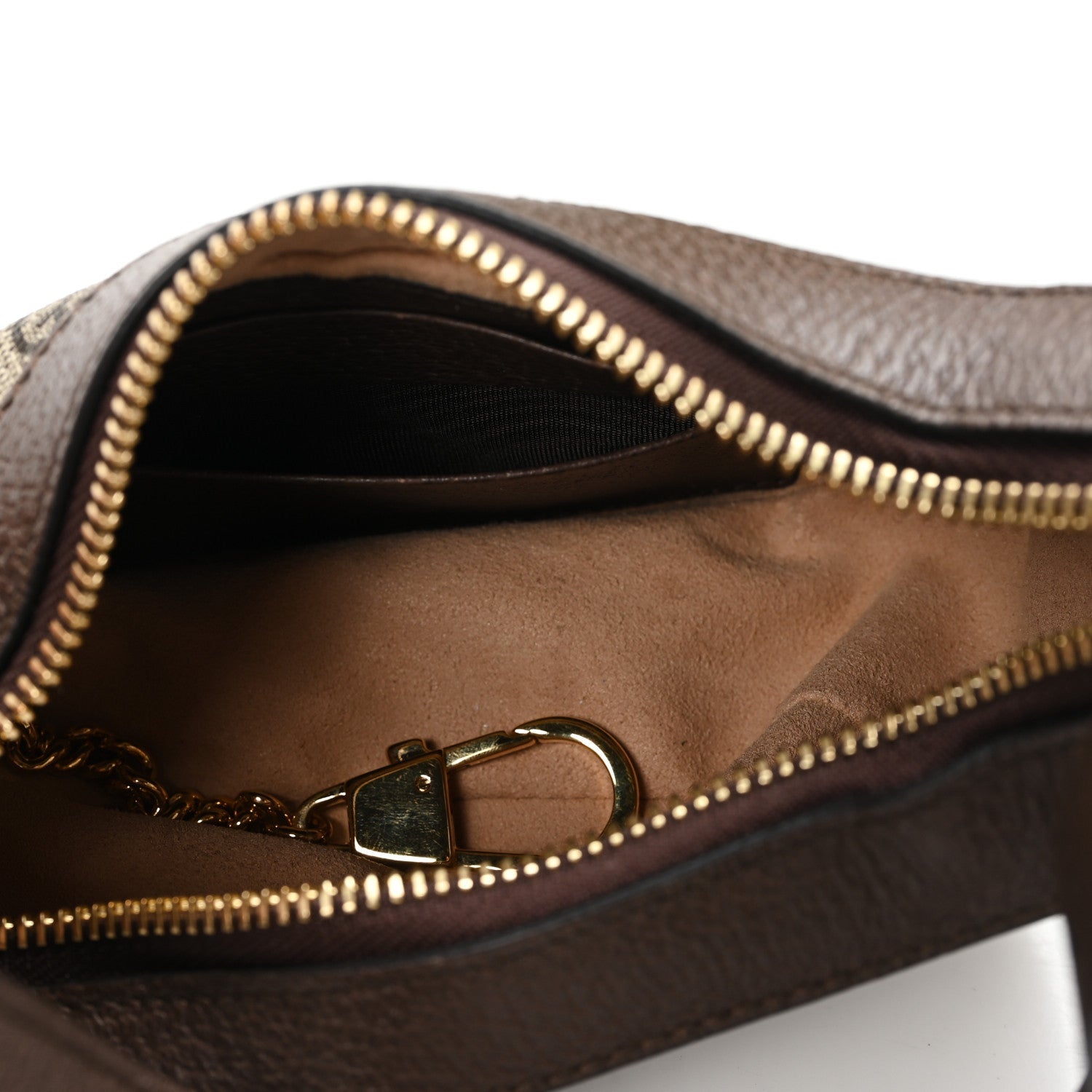 GG Supreme Monogram Textured Calfskin Web Mini Ophidia Half Moon Hobo Beige Ebony New Acero