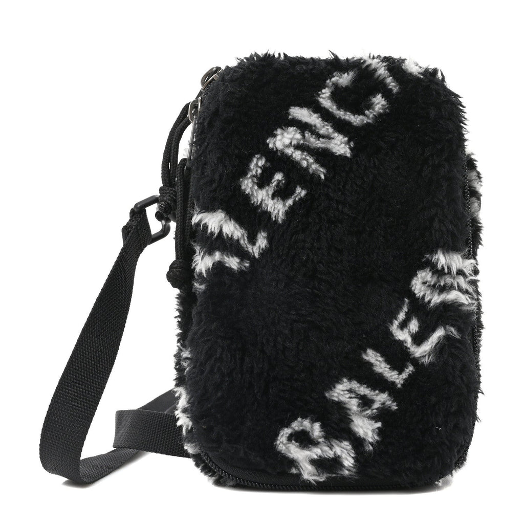 Faux Fur Diagonal Logo Explorer Crossbody Pouch  Black White