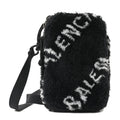 Faux Fur Diagonal Logo Explorer Crossbody Pouch  Black White