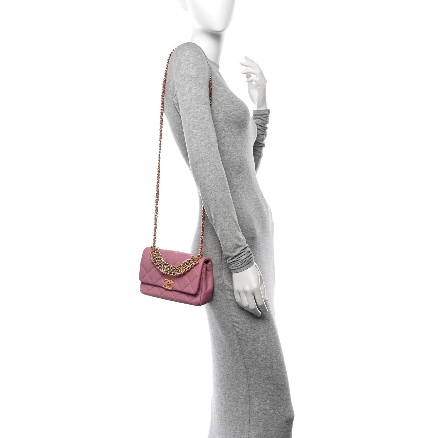 Lambskin Quilted Mini CC Crystal Logo Chain Flap Pink