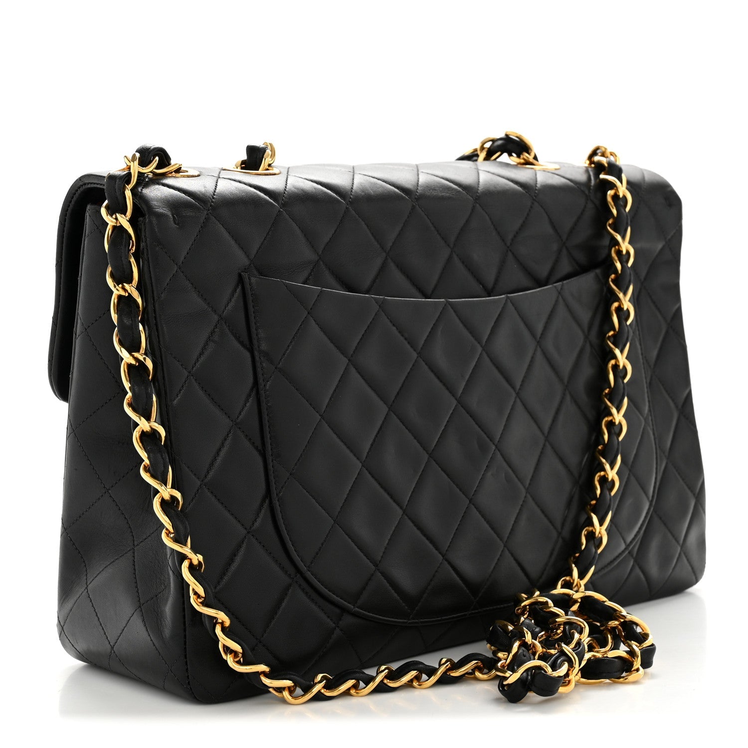 Lambskin Quilted XL Jumbo Single Flap Black