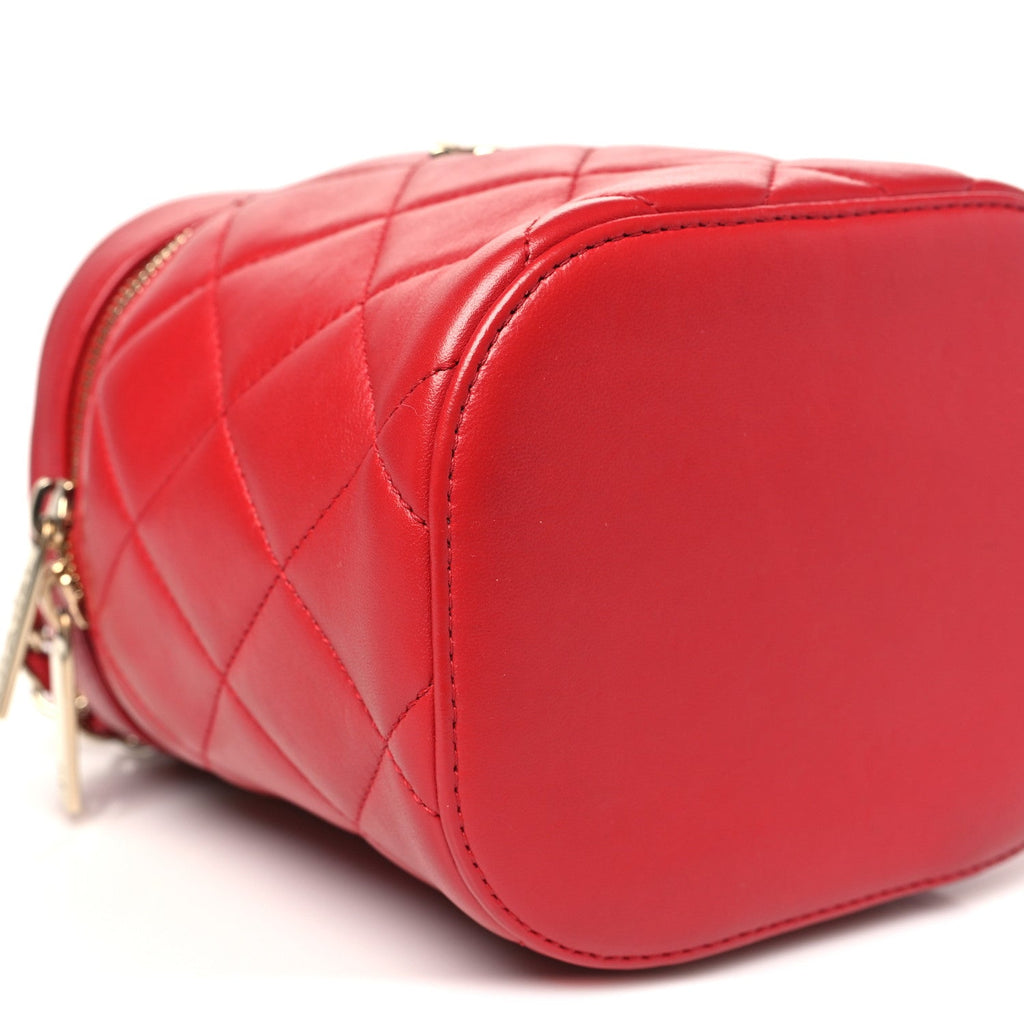 Lambskin Quilted Trendy Vanity Case Red