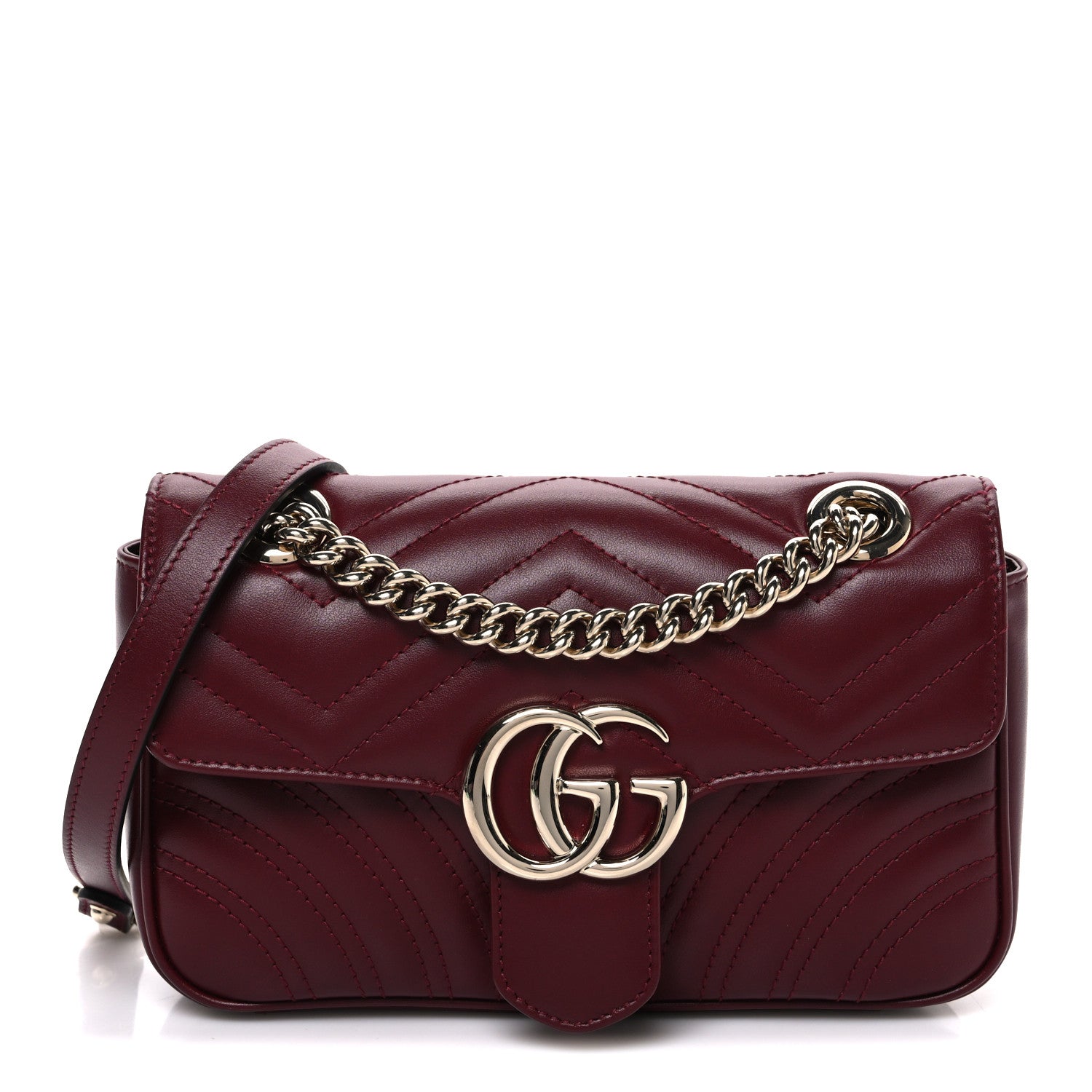 Calfskin Matelasse Mini GG Marmont Shoulder Bag Rosso Ancora