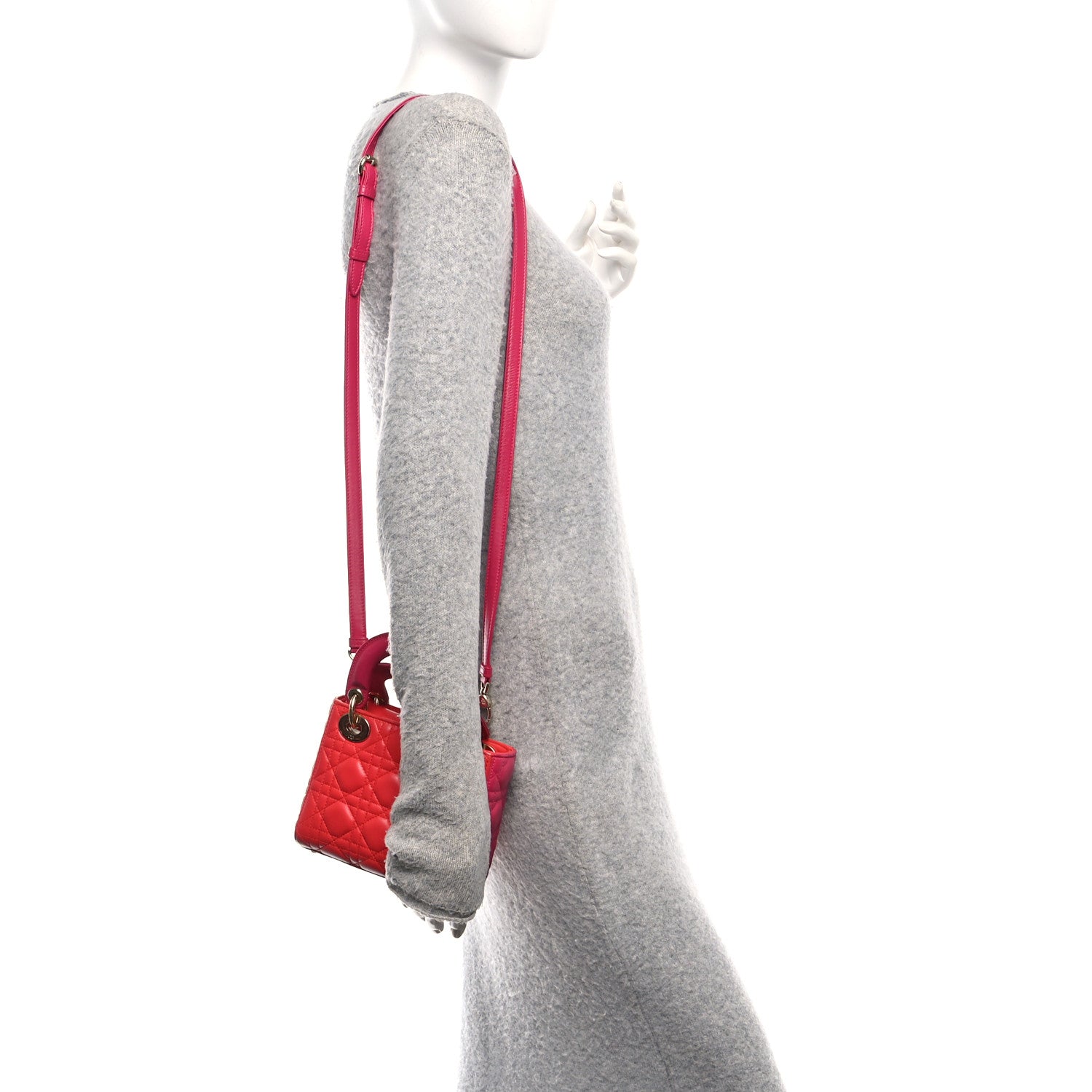 Lambskin Cannage Mini Bi-Color Lady Dior Red Fuchsia