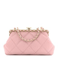Lambskin Quilted Chain Frame Clutch Pink