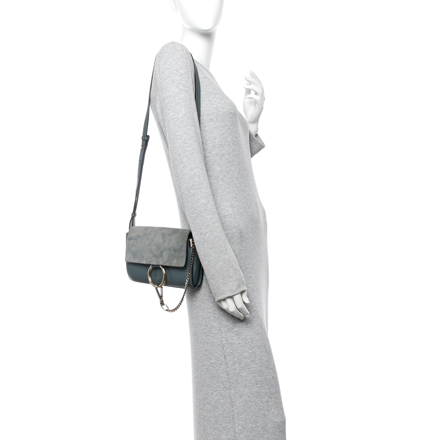 Suede Calfskin Small Faye Shoulder Bag Cloudy Blue