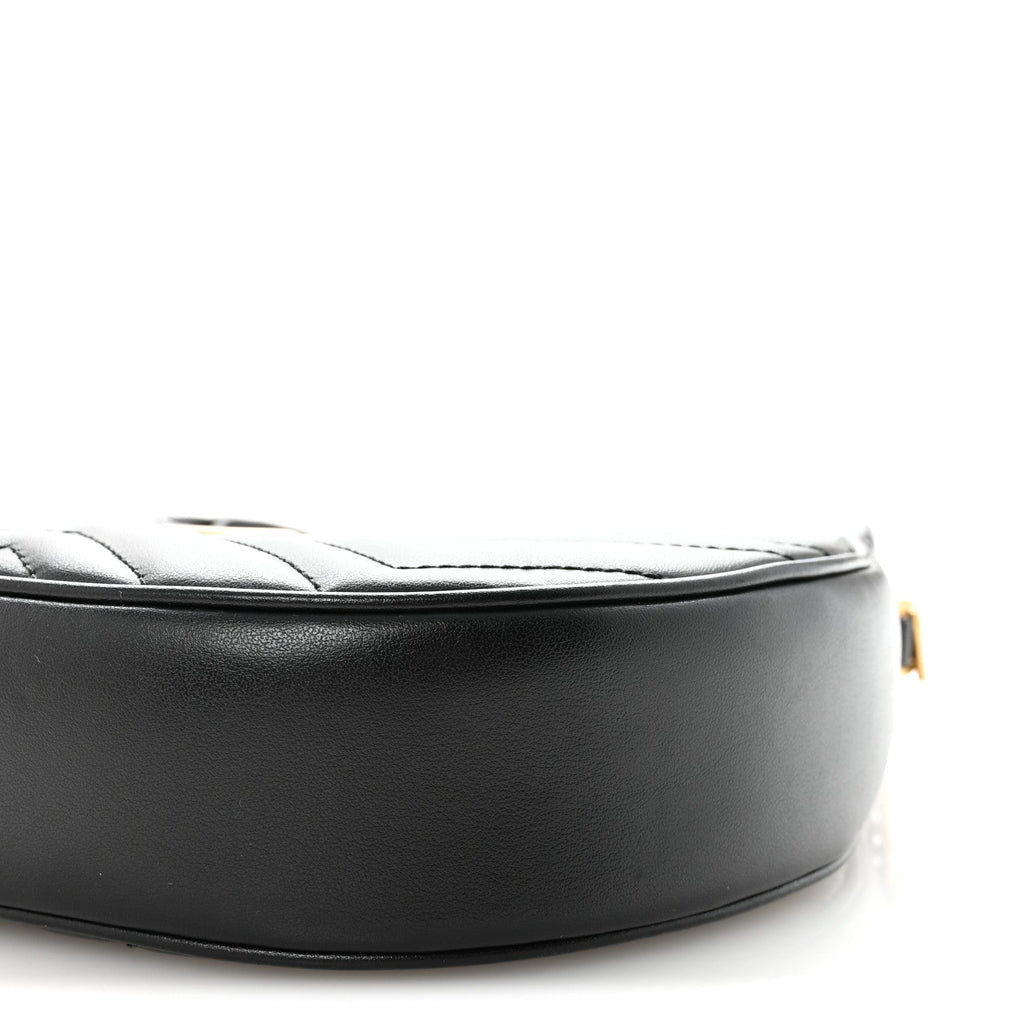 Calfskin Matelasse Chevron Mini GG Marmont Half Moon Hobo Black