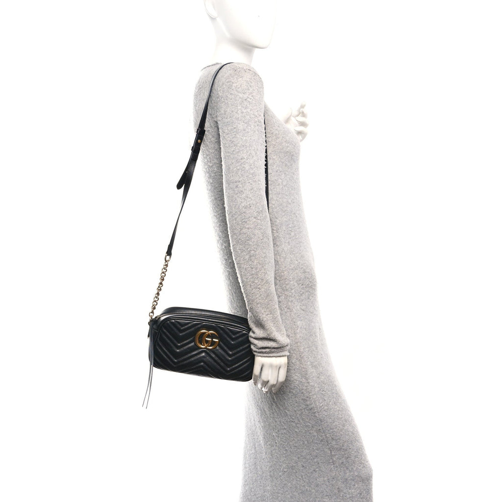 Calfskin Matelasse Small GG Marmont Chain Shoulder Bag Black