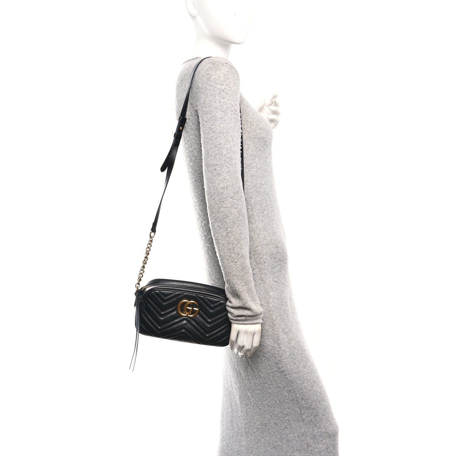 Calfskin Matelasse Small GG Marmont Chain Shoulder Bag Black