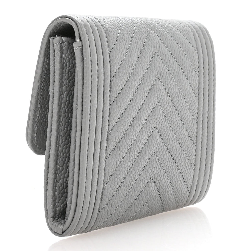 Caviar Chevron Quilted Boy  Holder Wallet Grey