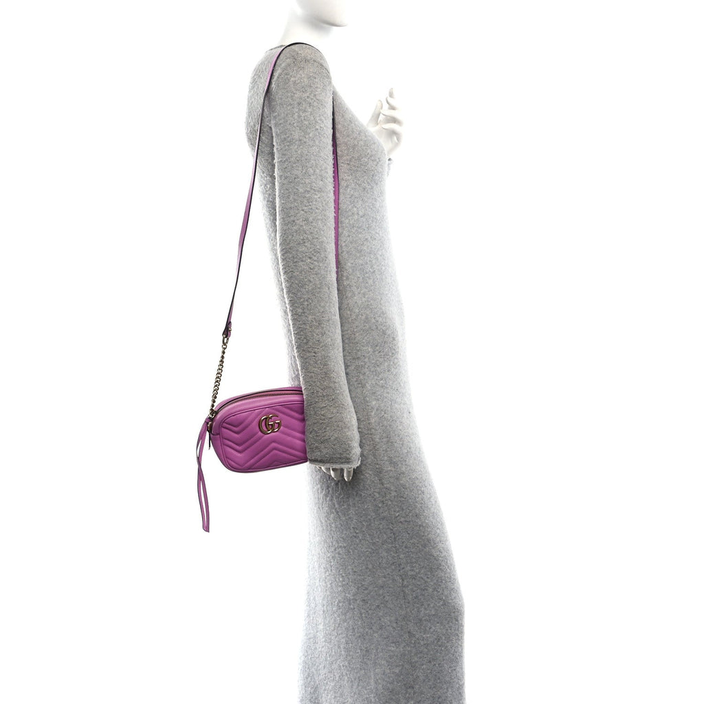 Calfskin Matelasse Mini GG Marmont Chain Shoulder Bag Candy Mousse