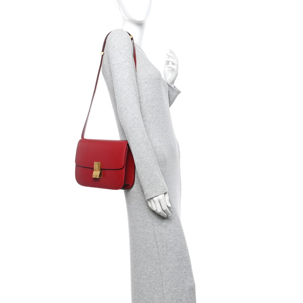Box Calfskin Medium Classic Box Flap Bag Dark Brick