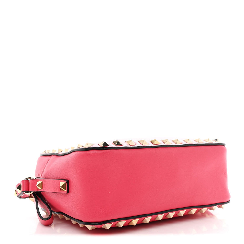 Calfskin Rockstud Camera Crossbody Bag Deep Rose