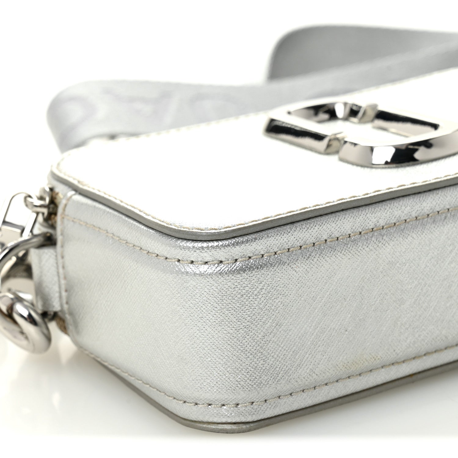Metallic Saffiano Small Snapshot Camera Bag Silver