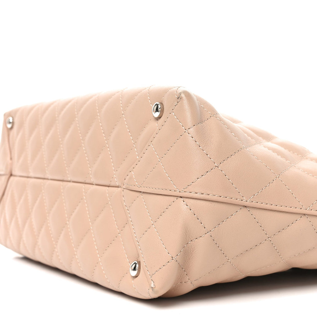 Calfskin Quilted Large Shopping Tote Light Pink